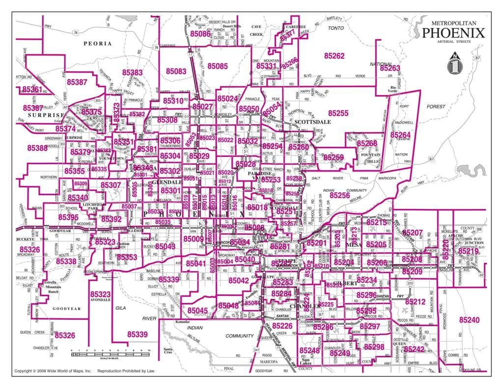 miesto "Phoenix" zip code žemėlapyje