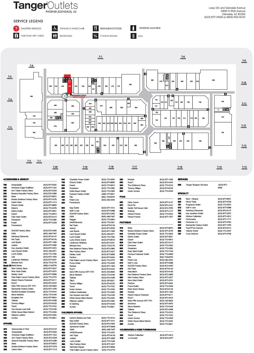 Phoenix outlet mall žemėlapyje