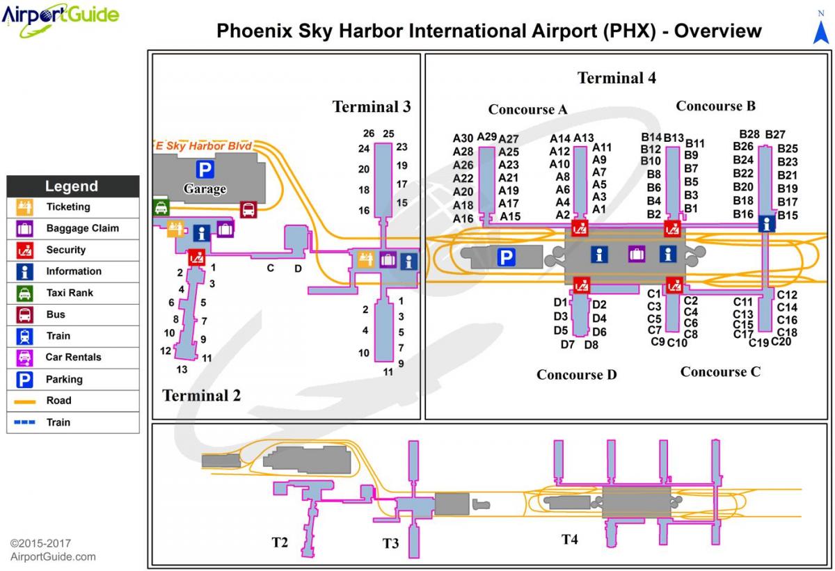 žemėlapis Phoenix sky harbor airport