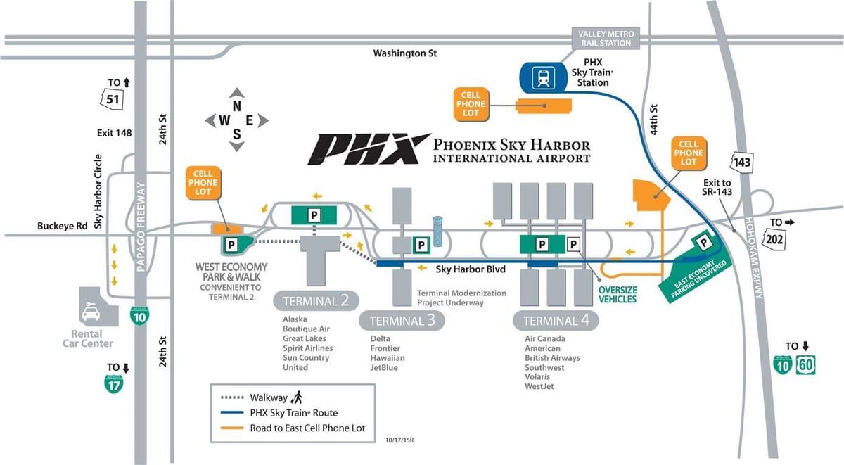sky harbor oro uosto automobilių stovėjimo žemėlapyje