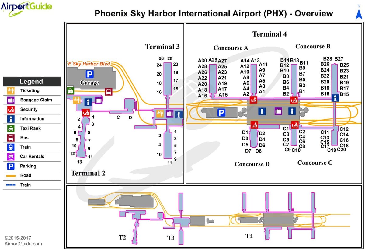 sky harbor airport terminal žemėlapyje